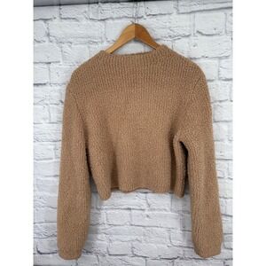 Aerie Fuzzy Cropped Sweater Mockneck Tan Camel Size XL Cozy Warm Winter Casual